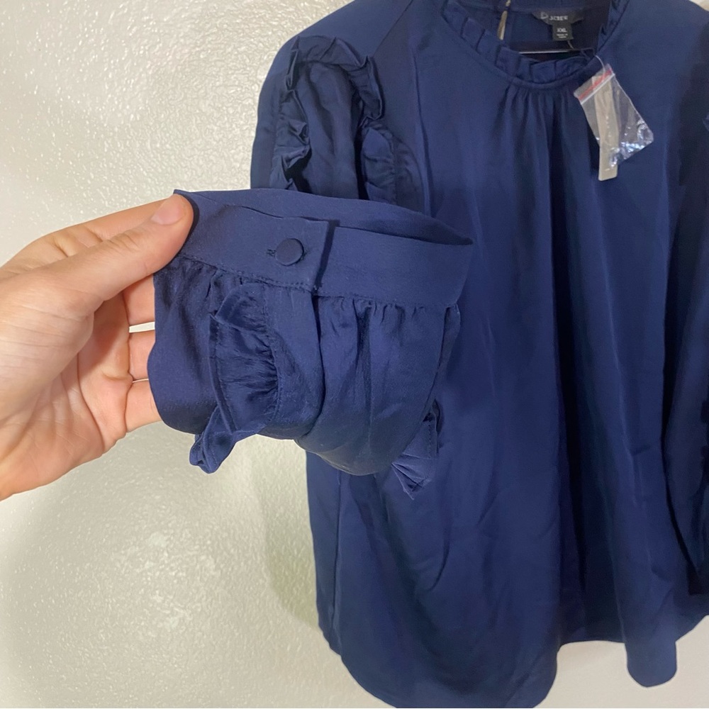 NWT J. Crew Ruffle-sleeve top in satin crepe Item AU248 XXL Navy Blue - Picture 8 of 9